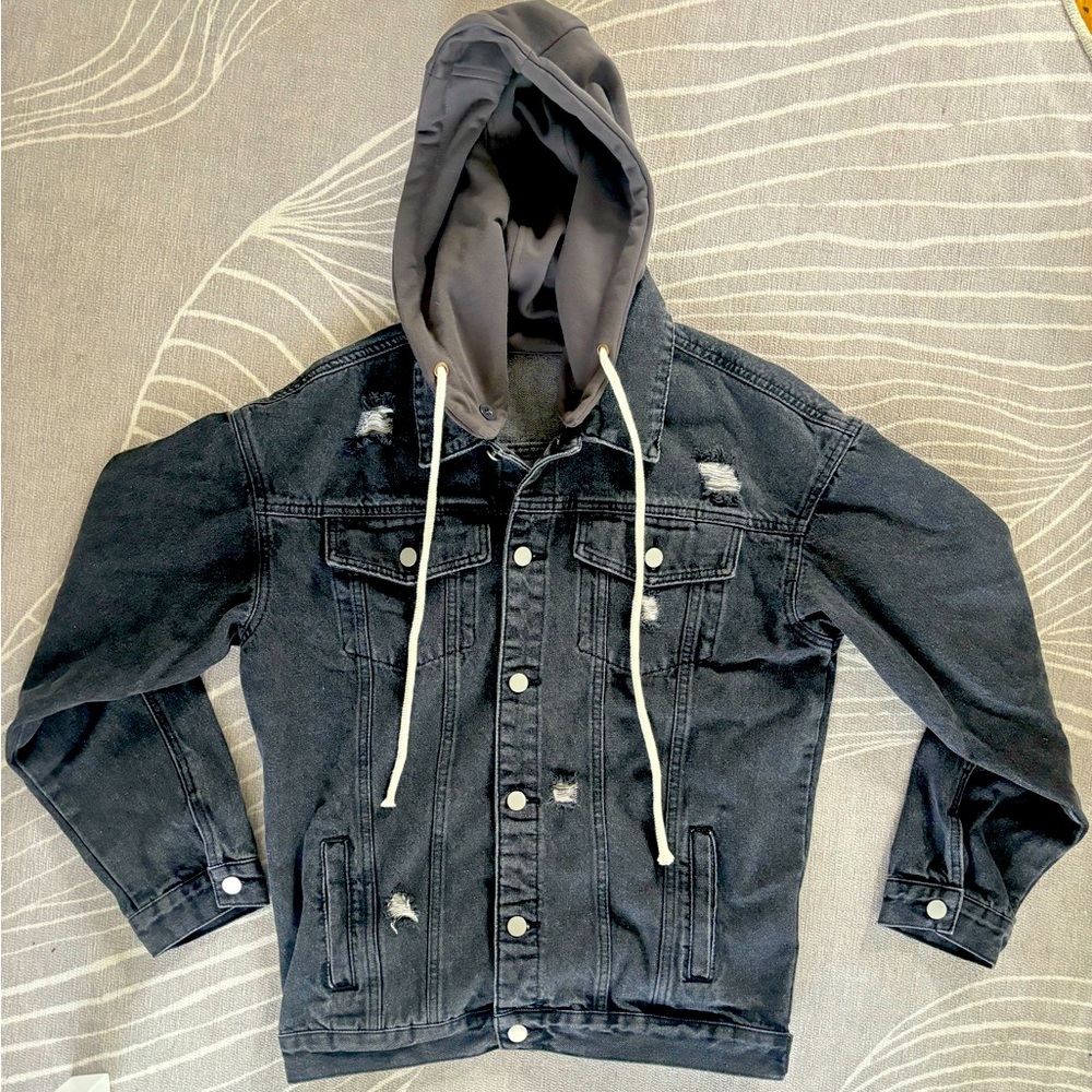 Parker Charcoal Hooded Denim Jacket Amber Massey X Pink Lily - S (NWOT)